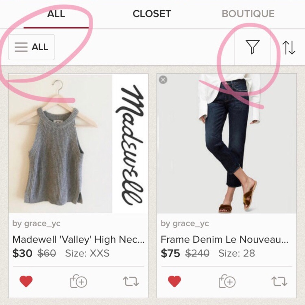 filter to see your size or only women/men items!